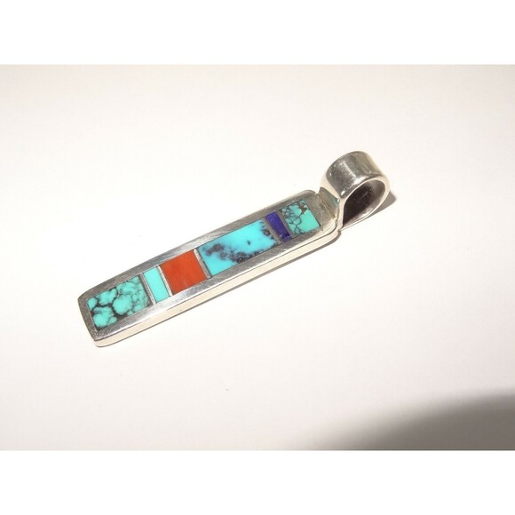 Sterling Silver Navajo Turquoise Inlay Pendant - Handmade by Eric Begay - Picture 1 of 6